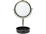 Beliani Kosmetikspiegel gold/schwarz mit LED-Beleuchtung 26 cm Savoie , Goldfarben, Schwarz , Metall , Rund , 20x34x15 cm , Spiegel, Schminkspiegel
