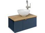 Waschtisch SAPHIR "Serie 6915 Waschschale mit Unterschrank für Gästebad, Gäste WC", blau (baltic blau matt, halifax eiche, baltic blau matt touch), B:61cm H:39,8cm T:35cm, Waschtische, Waschtisch, 61 cm mit Keramik-Aufsatzbecken, 2 Türen und 1 Fach