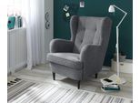Ohrensessel ED EXCITING DESIGN "Oskar", grau (anthrazit), B:78cm H:102cm T:98cm, 100% Polyester, Sessel, Ohrensessel, mit Massivholzfüßen