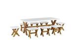 Beliani Gartenmöbel SET 8-Sitzer Faserzement weiß 9-teilig Olbia , Weiß, Hellbraun , Stein , Gartenmöbel, Gartenmöbel-Sets