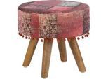 Womo-Design Sitzhocker Rot rund 38x36 cm mit Holzbeinen und Stoffbezug Boho Vintage , 38x36x38 cm , Wohnzimmer, Hocker, Sitzhocker