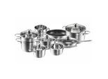 Kopf Topfset Josie, Edelstahl, Induktion, 14-teilig , Silberfarben , Metall , Rund , breiter Schüttrand , Kochgeschirr, Töpfe, Topfsets