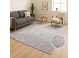 Teppich CARPET CITY "CALMA 200", silberfarben, B:80cm H:14mm L:140cm, Obermaterial: 100% Polyester, Teppiche, Teppich, Kurzflor, Waschbar, Anti-Rutsch, ideal für Wohnzimmer, Schlafzimmer