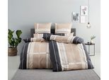 Bettwäsche H.I.S "Golfi in Gr. 135x200 oder 155x220 cm", grau (taupe), B/L: 135cm x 200cm, 1 Stk., 1 Stk., Linon, B/L: 80cm x 80cm, 2 Stk., Linon, Obermaterial: 100% Baumwolle, Bettwäsche, Bettwäsche, Bettwäsche aus Baumwolle, sportliche Bettwäsche mit Streifen