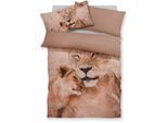 Bettwäsche MY HOME "Lyki", löwe, B/L: 135cm x 200cm, 1 Stk., 1 Stk., Microfaser, B/L: 40cm x 80cm, 2, Microfaser, Obermaterial: 100% Polyester, Bettwäsche, Bettwäsche, ab Grösse 135x200 cm, 100% Polyester, Katze, Pferd, Löwe, Pinguin