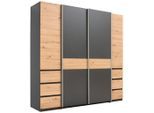 Carryhome Kleiderschrank, Graphitfarben, Eiche Artisan, Kunststoff, 8 Fächer, 6 Schublade(n) Schubladen, 215x211x60 cm, in verschiedenen Holzdekoren erhältlich, Kombination aus Dreh- und Schwebetüren, Schlafzimmer, Komplette Schlafzimmer und Serien, Schlafzimmerserien