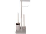 Homeware Wc-Bürstenkombination , Taupe , Metall, Kunststoff , 22.7x66.5x18 cm , Bürstenkopf abnehmbar, Ersatzrollenhalter, Papierhalter , Badezimmer, WC Ausstattung, WC-Bürsten