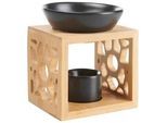 Duftlampe , Naturfarben, Schwarz , Holz , bauchig , 9.90x14.20x11.80 cm , Dekoration, Raumdüfte, Duftlampen