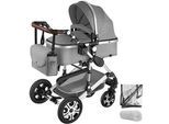 tectake Kombi-Kinderwagen Mats,für 0 bis 36 Monate geeignet, Belastbarkeit 15 kg,grau , Grau , Kunststoff , 63x120x100 cm , Baby on Tour, Kinderwagen, Kombikinderwagen