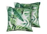 Beliani Gartenkissen 2er-Set Blättermotiv grün 45/45 cm Pavelli , Grün , Textil , Füllung: Polyester , Quadratisch , 45x45 cm , Outdoor-Kissen, Outdoor-Dekokissen