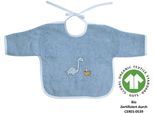 Lätzchen WÖRNER "Dinofamilie", Baby, stahlblau, Baumwolle, Lätzchen, Biobaumwolle, mit Ärmeln, maschinenwaschbar, trocknergeeignet