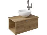 Waschtisch SAPHIR "Serie 6915 Waschschale mit Unterschrank für Gästebad, Gäste WC", braun (riviera eiche, riviera eiche, riviera eiche quer nb), B:61cm H:39,8cm T:35cm, Waschtische, Waschtisch, 61 cm breit, 2 Türen, offenes Fach, kleine Bäder, ohne Armatur