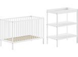 Babymöbel-Set VIPACK "Dino ist das ideale Start Set für Ihr Kind aus massiver Buche", weiß, ohne Matratze, B/H: 60cm x 120cm, Schlafzimmermöbel-Sets, Babybett u. Wickelregal inkl., wahlweise in 3 Farben erhältlich