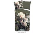 PURE luxury collection Wendebettwäsche "White Roses" 2 Stk. tlg. Mikrofaser, 135x200, 2 Teilig, Wendeoptik, Weisse Rosen, Blumen, grün