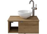 Waschtisch SAPHIR "Serie 6915 Waschschale mit Unterschrank für Gästebad, Gäste WC", braun (riviera eiche, riviera eiche, riviera eiche quer nb), B:61cm H:39,8cm T:35cm, Waschtische, Waschtisch, 61 cm breit, 1 Tür, offenes Fach, kleine Bäder, ohne Armatur
