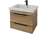 Waschtisch SAPHIR "Serie Balto Mineralmarmor-Waschtisch mit Unterschrank, 64,4 cm breit", braun (riviera eiche quer nachbildung, riviera eiche quer nachbildung), B:64,4cm H:55,6cm T:46cm, Waschtische, Waschtisch, Waschplatz mit 2 Schubladen, Badschrank in verschiedenen Ausführungen