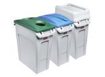 Rubbermaid Wertstoffsortierstation, 3er Set SLIM JIM®, Volumen 3 x 60 l, Doseneinwurf/Papiereinwurf/Schwingdeckel