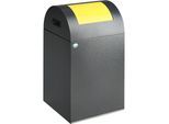 VAR Selbstlöschender Wertstoffsammler, Volumen 43 l, HxBxT 600 x 320 x 320 mm, antiksilber, Klappe gelb