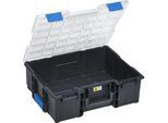 Profi-Kleinteilekoffer, Außen-BxH 355 x 144 mm, schwarz/blau/transparent kaiserkraft