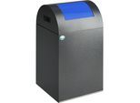 VAR Selbstlöschender Wertstoffsammler, Volumen 43 l, HxBxT 600 x 320 x 320 mm, antiksilber, Klappe blau