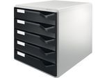 Leitz Ablagebox, Post- und Formular-Set, Gehäuse grau, Schubladen schwarz, 5 Schubladen
