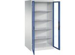 C+P Sichtfenster-Flügeltürschrank, HxBxT 1950 x 930 x 800 mm, 4 Fachböden, lichtgrau / enzianblau