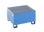 eurokraft basic Stahl-Auffangwanne für 200-l-Fässer, LxBxH 800 x 800 x 465 mm, mit Zulassung, blau pulverbeschichtet, mit Gitterrost