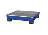 eurokraft pro Stahl-Auffangwanne mit Kunststoff-Füßen, LxBxH 1240 x 1210 x 295 mm, blau, mit Gitterrost