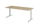 eurokraft pro ANNY - Schreibtisch mit C-Fußgestell, höhenverstellbar 650 - 850 mm, Breite 1800 mm, Eiche / alusilber
