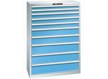 LISTA Schubladenschrank, 10 Schubladen, BxTxH 1023 x 725 x 1450 mm, lichtgrau / lichtblau
