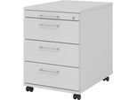 eurokraft pro Rollcontainer, 1 Utensilienschub, 3 Materialschübe, Tiefe 580 mm, lichtgrau