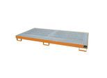 eurokraft pro Regal-Bodenwanne, 246 l Auffangvolumen, LxBxH 2650 x 1300 x 210 mm, mit Gitterrost, orange lackiert