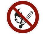Verbotszeichen, Feuer, offenes Licht und Rauchen verboten, VE 10 Stk, Folie, Ø 200 mm kaiserkraft