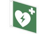 Rettungszeichen, Automatisierter externer Defibrillator, VE 10 Stk, Aluminium, Fahnenschild, 200 x 200 mm kaiserkraft