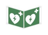 Rettungszeichen, Automatisierter externer Defibrillator, VE 10 Stk, Aluminium, Nasenschild, 200 x 200 mm kaiserkraft