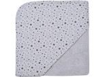 Kapuzenhandtuch WÖRNER "Sterne hellgrau Kapuzenbadetuch 80/80", grau (hellgrau), B:80cm L:80cm, Frottee, Frottier, Handtücher, obere Lage der Kapuze aus bedrucktem Single-Jersey