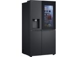 LG Side-by-Side "GSXB90EVDD", Energieeffizienz: D (A-G), silber (essence matte schwarz), Display innen, Kühlschränke, InstaView: zweimal klopfen, reinschauen Craft Ice Eiskugeln
