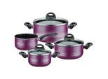GSW Kochtopfset , Lila , Metall , 4-teilig , 16 cm , 1,5 l , ISO 9001 , rostfrei, Griffe werden nicht heiß, geschmacksneutral, optimale Wärmeverteilung, leichte Reinigung,mit Dampfablass , Kochgeschirr, Töpfe, Topfsets