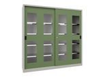 Pavoy Schiebetürenschrank, Höhe 1950 mm, Sichtfenstertüren, BxT 2000 x 600 mm, mit Trennwand und 2 x 4 Fachböden, Tür resedagrün