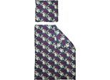 Bettwäsche ADAM "Jungle", lila (lila, blau), B/L: 135cm x 200cm, 1 Stk., 1 Stk., Renforcé, B/L: 80cm x 80cm, 2 Stk., Renforcé, Obermaterial: 100% Baumwolle, Bettwäsche, Bettwäsche, aus 100 % Bio-Baumwolle, 2 teilig - Bettwäsche Set