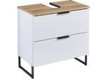 Waschbeckenunterschrank Denver, Weiß, Eiche, Metall, 1 Fächer, 2 Schublade(n) Schubladen, 60x60x35 cm, Fsc, stehend, Badezimmer, Badezimmerschränke, Waschbeckenunterschränke