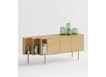 Sideboard WOODMAN "Shift", beige (natur), B:189cm H:65cm T:44cm, FSC-zertifiziertes teilmassives Holz, Sideboards, Sideboard, mit Echtholzfurnier aus Eiche, Breite 189 cm, mit Push-to-Open, FSC