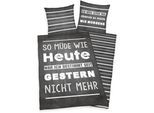 Jugendbettwäsche "Müde", grau (anthrazit), B/L: 135cm x 200cm, 1 Stk., 1 Stk., Renforcé, B/L: 80cm x 80cm, 2 Stk., Renforcé, Obermaterial: 100% Baumwolle, HERDING YOUNG COLLECTION, Bettwäsche, Jugendbettwäsche, mit Spruch