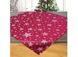 Mitteldecke DELINDO LIFESTYLE "Christsterne", rot, B:85cm L:85cm, Metall, Polyester, Tischdecken, Mitteldecke, Jacquard mit Lurexsternen