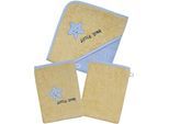 Handtuch Set WÖRNER "Little Star Kapuzenbadetuch mit 2 Waschhandschuhen", gelb (gelb, chrom), 3 Stk., Stern, Frottier, Frottier, Obermaterial: 100% Baumwolle, Handtücher, mit Stickerei Stern mit Schriftzug