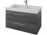 Waschtisch SAPHIR "Serie Balto Mineralmarmor-Waschtisch mit Unterschrank, 92 cm breit", grau (graphit struktur quer nachbildung, chromeinlage, graphit struktur quer nachbildung), B:92cm H:55,6cm T:50,8cm, Waschtische, Waschtisch, Waschplatz mit 2 Schubladen, Badschrank in verschiedenen Ausführungen