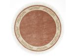 Wollteppich LUXOR LIVING "Giza", rosa (altrosa), H:12mm Ø:150cm, Obermaterial: 100% Wolle, Teppiche, Fransenteppich, reine Wolle, handgeknüpft, mit Bordüre und Fransen, Orient-Teppich