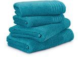Handtuch Set MÖVE "New Classic", blau (lagoon), 4 Stk., Walkfrottier, Walkfrottier, Obermaterial: 100% Baumwolle, Handtuch-Sets, 2x Hand- und 2x Duschtücher, 100% bester Baumwolle (480 g/m²)