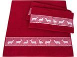 Handtuch Set DYCKHOFF "Hirschparade", rot (granat), 3 Stk., Walkfrottier, Walkfrottier, Obermaterial: 100% Baumwolle, Handtuch-Sets, Made in Germany (2 Handtücher, 1 Duschtuch)