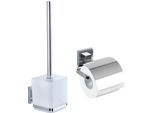 Badaccessoire-Set WENKO "Vacuum-Loc Quadro", silber (chrom), Edelstahl, Badaccessoires-Sets, WC-Garnitur,Toilettenpapierhalter